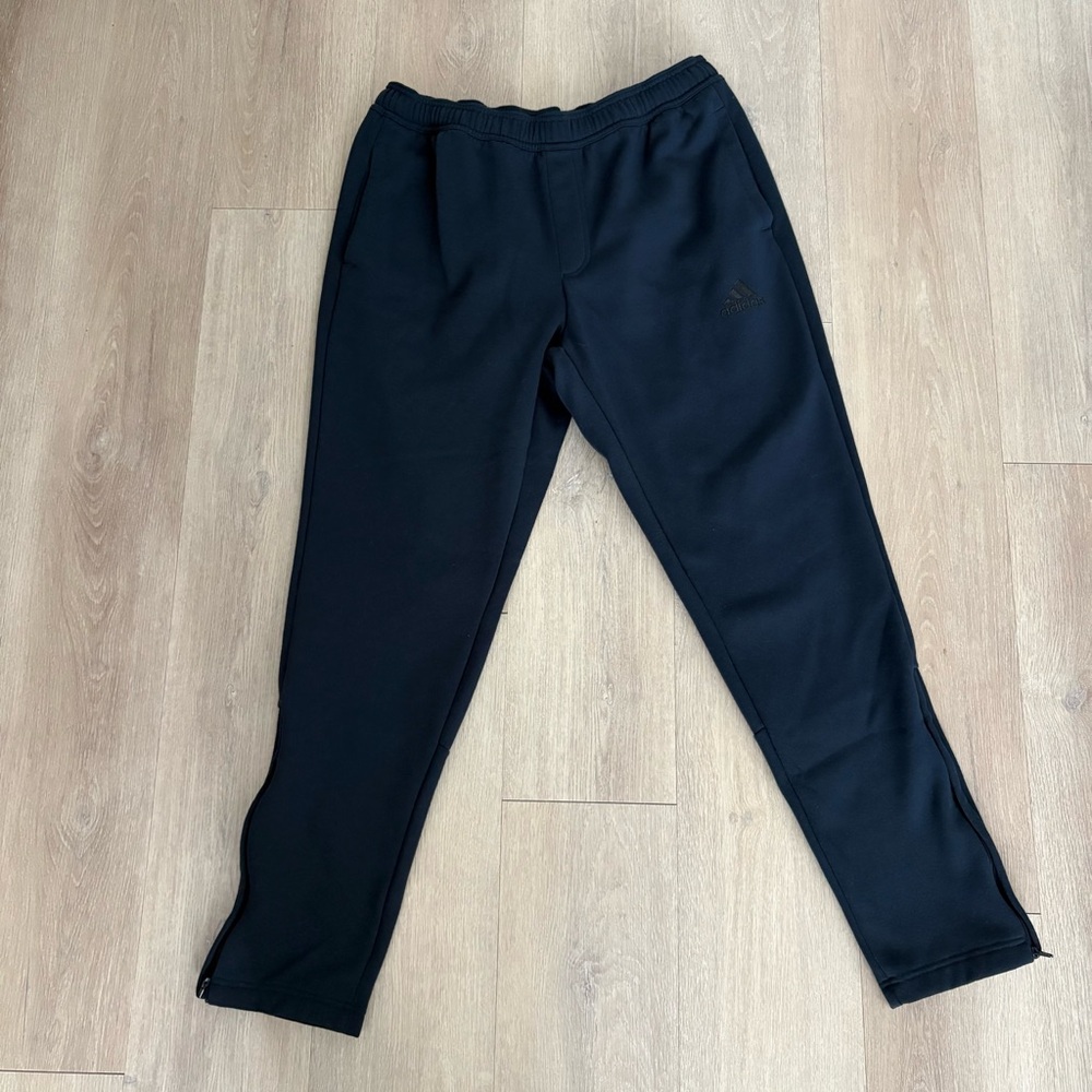 Adidas Womens Sweatpants Large Blue Fleece Side Zipper Casual Comfy Athleisure